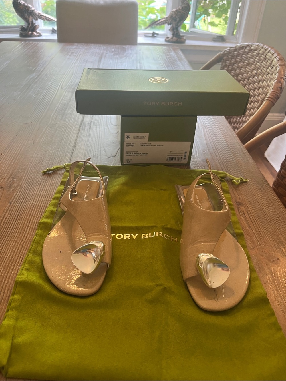 Tory Burch Patos Slingback Sandal Crinkle Patent Leather
